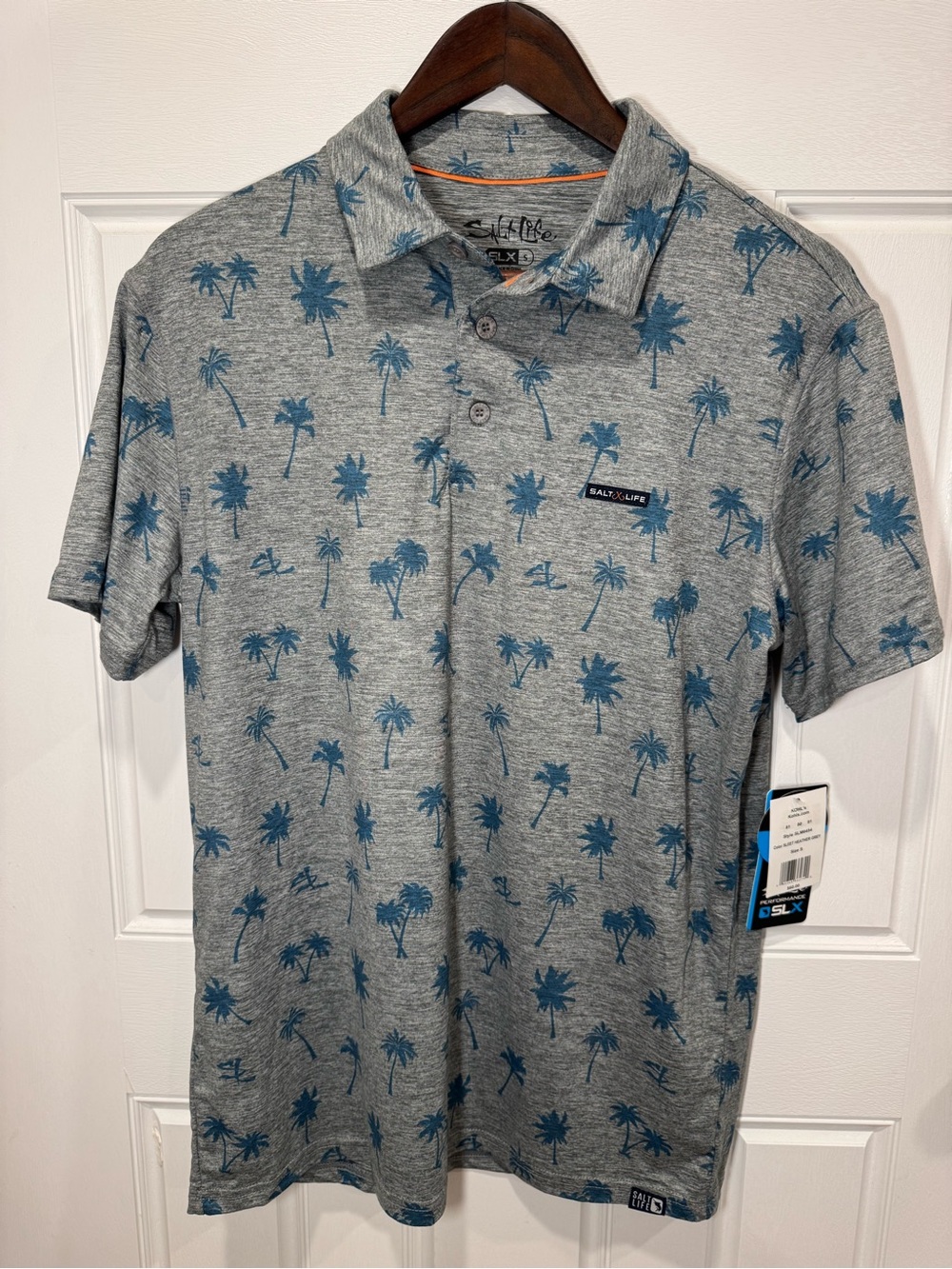 Kohl's Gray Polo with Blue Palm Tree Print